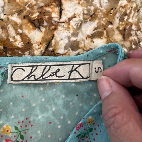 Nordstrom's Chloe K Green/Teal Floral Babydoll Flutter Sleeve Blouse - SIZE S - Picture 5 of 6